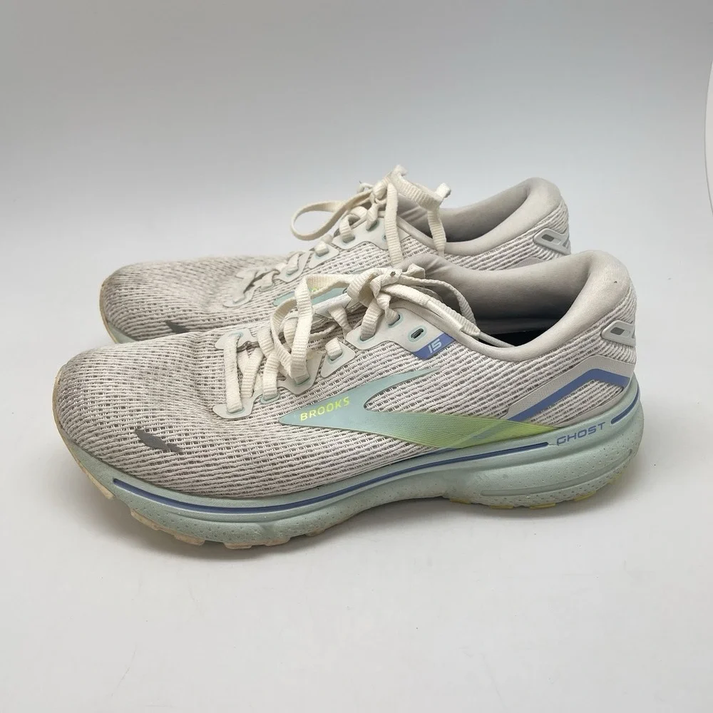 Brooks Sneakers Womens 8.5 B Ghost 15 1203801B130‎ White Running Athletic Shoes